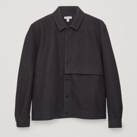 COS Jackets & Blazers - COS Boiled Wool Jacket Shacket Dark Gray/ Black Snap Buttons size S Minimalist